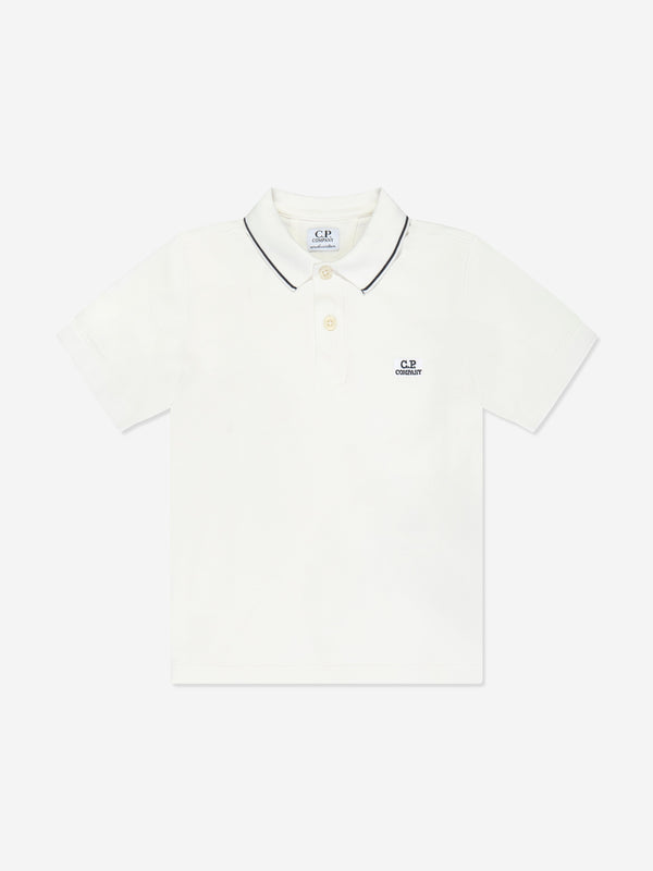 C.P. Company Boys Logo Polo Shirt in Ivory