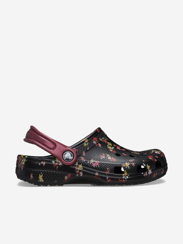 Crocs Girls Classic Ditsy Floral Clog in Black