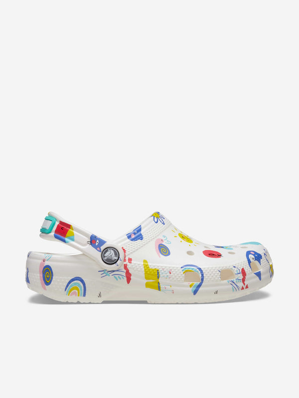 Crocs Kids Classic Doodle Print Clog in White