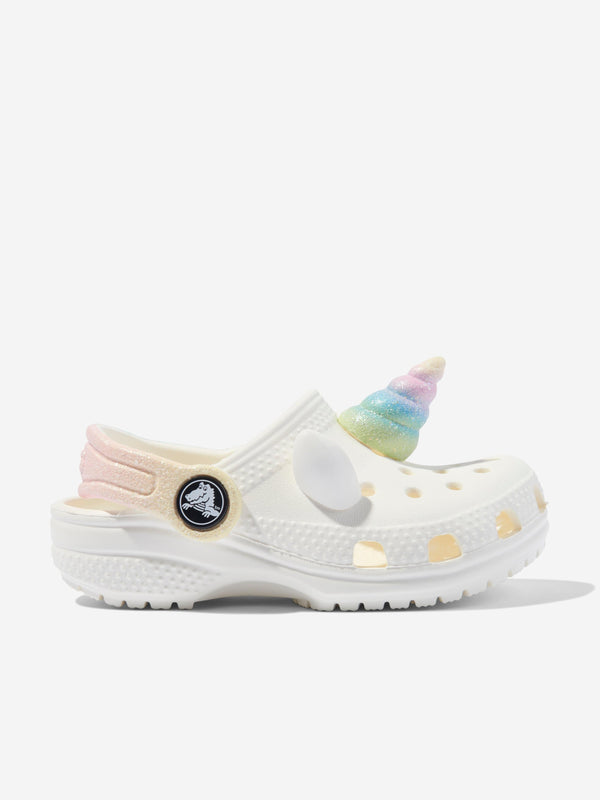 Crocs Girls Classic I Am Rainbow Unicorn Clog in White