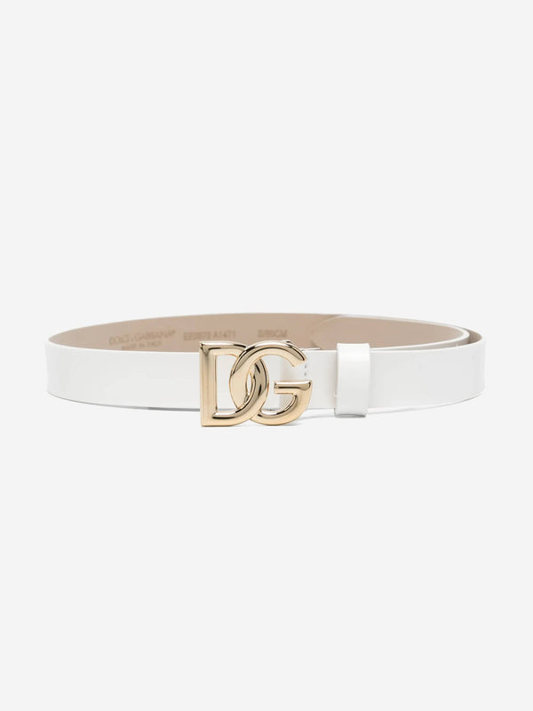 Dolce & Gabbana Girls Leather Logo Belt in White