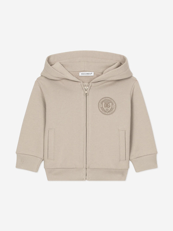 Dolce & Gabbana Baby Boys Logo Stamp Zip Up Top in Beige