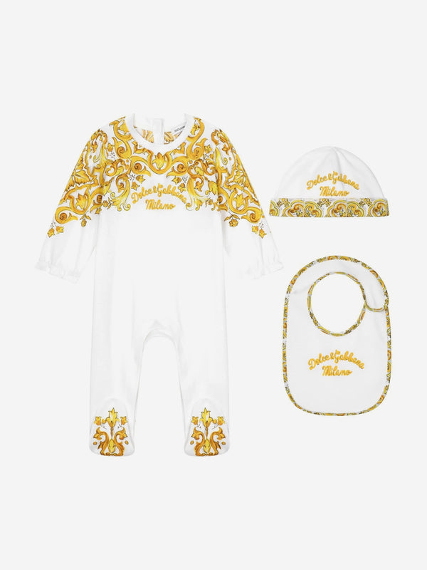 Dolce & Gabbana Baby Girls Maiolica Babygrow Gift Set in Yellow