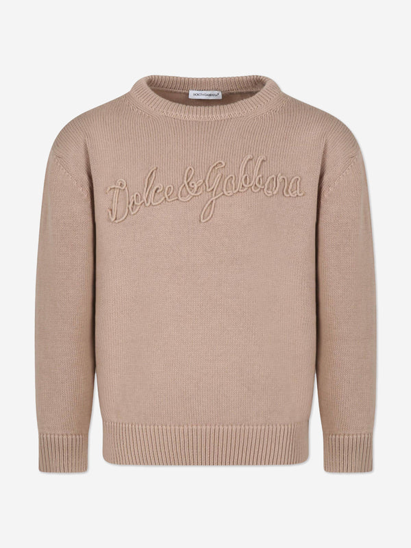 Dolce & Gabbana Boys Embroidered Logo Sweatshirt in Beige