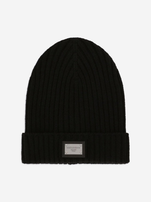 Dolce & Gabbana Boys Logo Plate Beanie Hat in Black