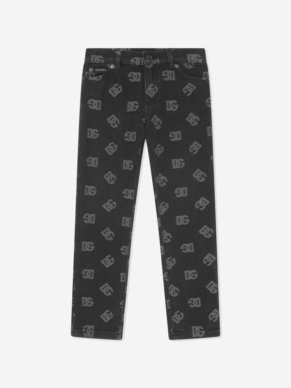 Dolce & Gabbana Boys Monogram Logo Jeans in Black