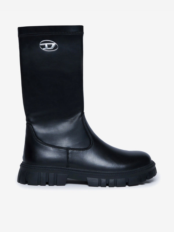 Diesel Girls Leather Logo Boots in Black