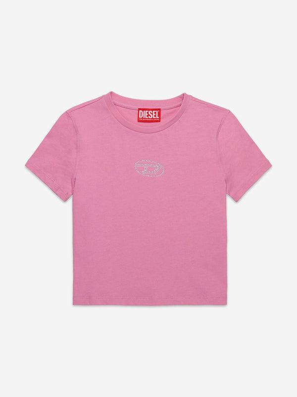 Diesel Girls Oval D Logo T-Shirt in Pink