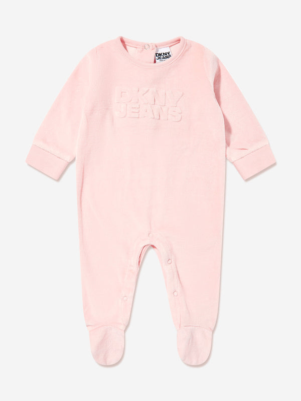 DKNY Baby Girls Velour Babygrow in Pink