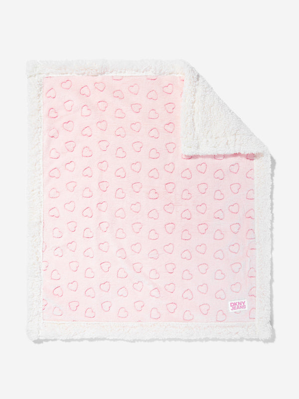 DKNY Baby Girls Sherpa Fleece Heart Blanket in Pink (90cm)