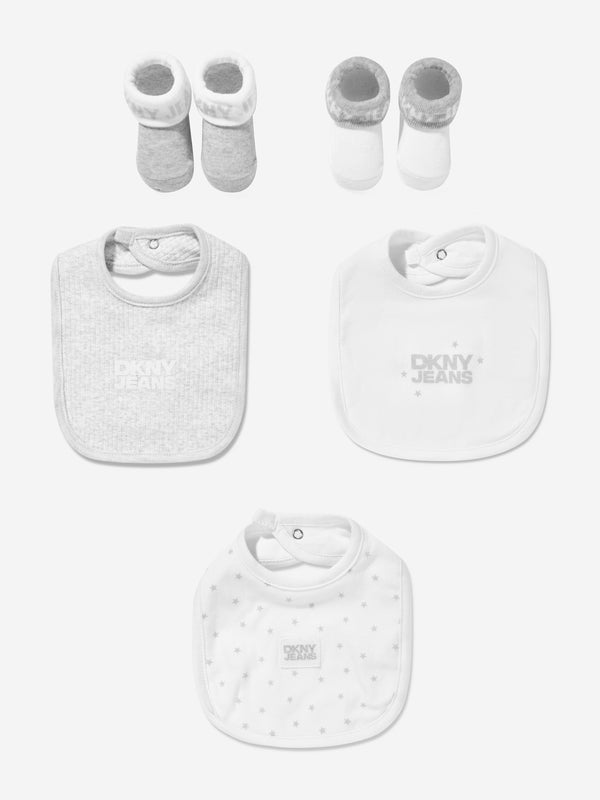 DKNY Baby Bibs and Socks Set in Grey