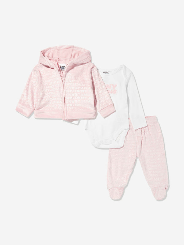 DKNY Baby Girls 3 Piece Tracksuit Set in Pink