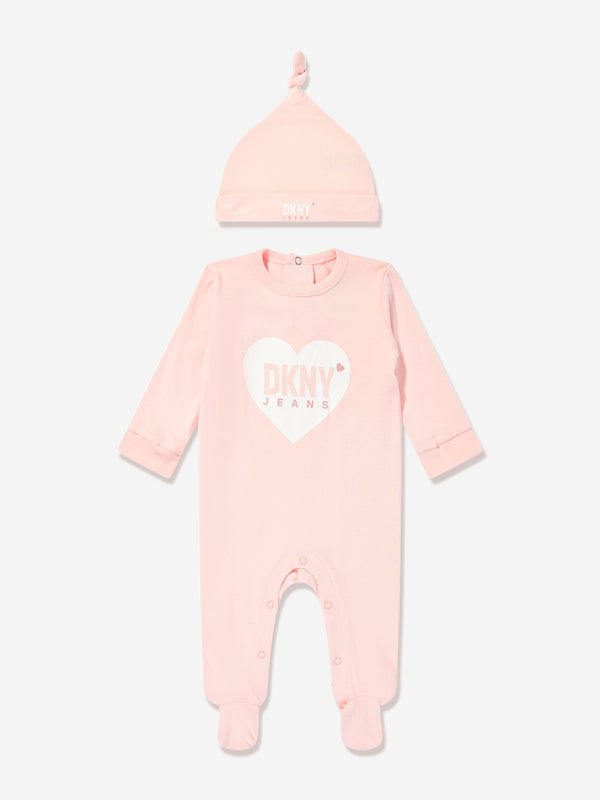 DKNY Baby Girls Heart Logo Babygrow Set in Pink