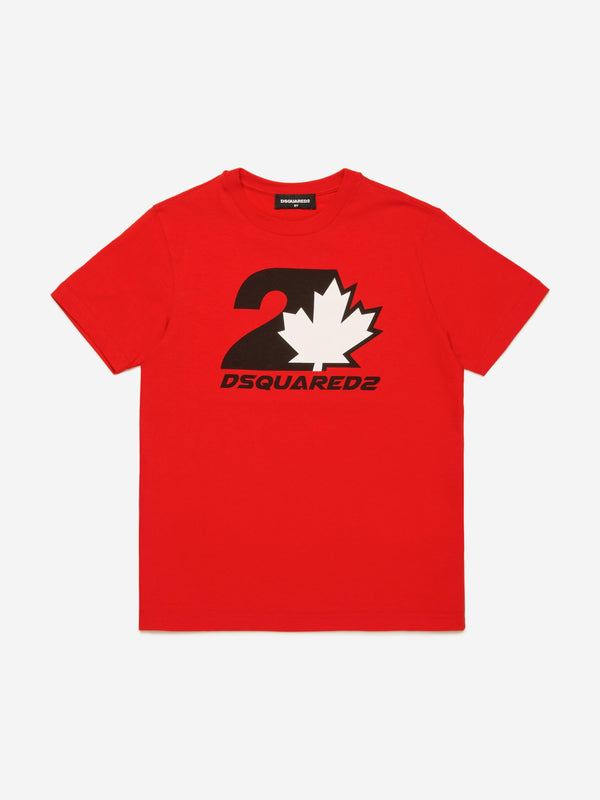 Dsquared2 Kids Maple Leaf Logo T-Shirt in Red