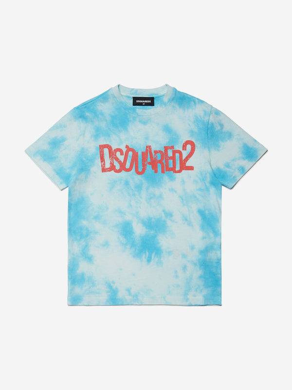 Dsquared2 Kids Tie-Dye Logo T-Shirt in Blue