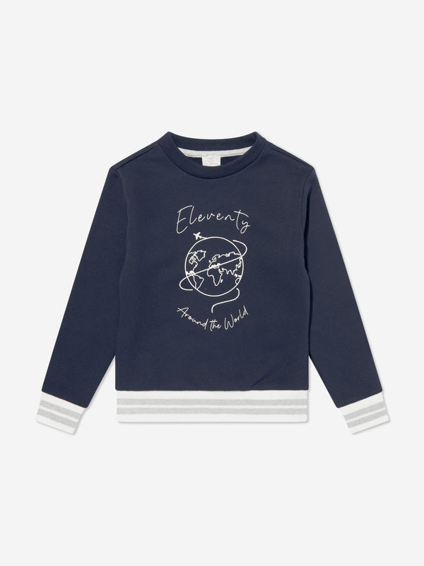 Eleventy Boys Around The World Sweatshirt in Blue