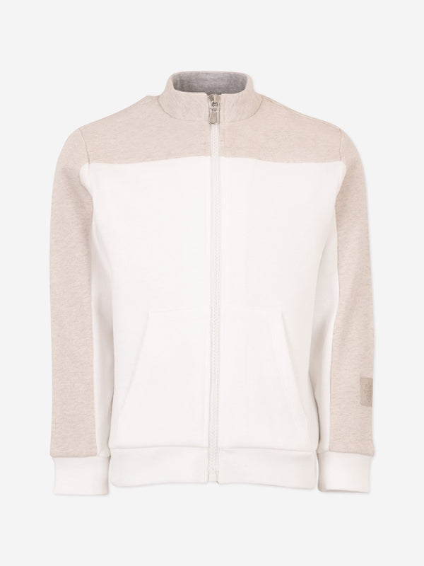 Eleventy Boys Jersey Zip Up Cardigan in Ivory