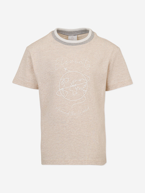 Eleventy Boys Around The World T-Shirt in Beige