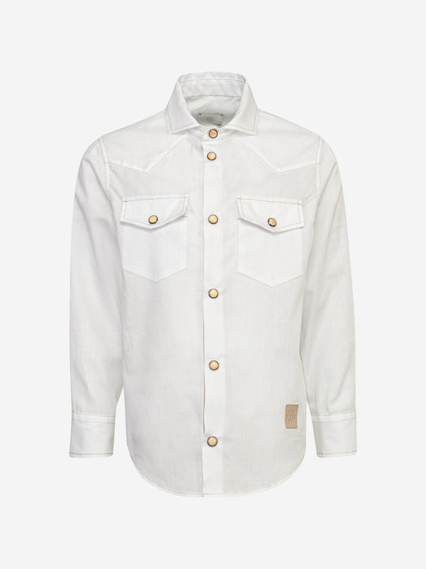 Eleventy Boys Double Pocket Shirt in White