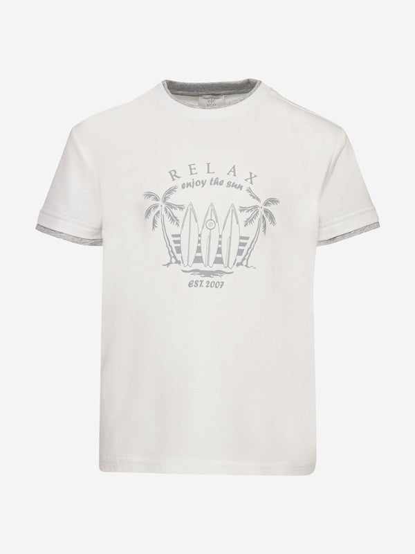 Eleventy Boys Surfboards T-Shirt in Ivory