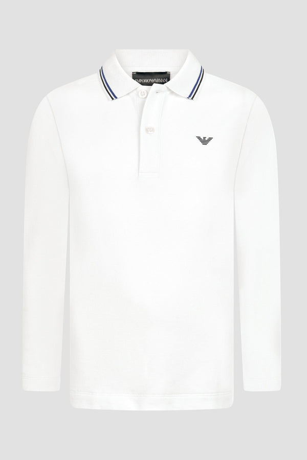 Emporio Armani Boys Long Sleeve Polo Shirt In White