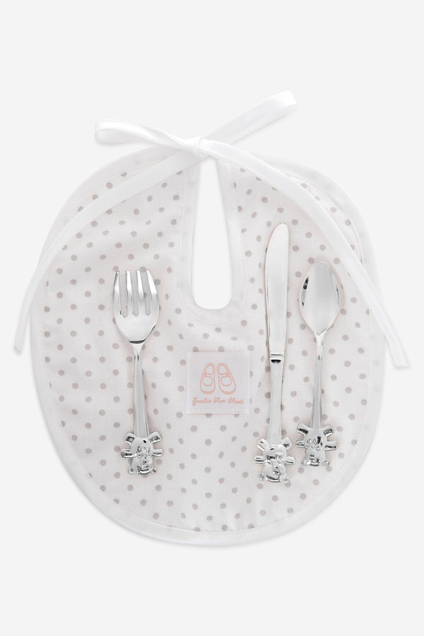 English Trousseau Baby Silver Plated Cutlery Set With Bib