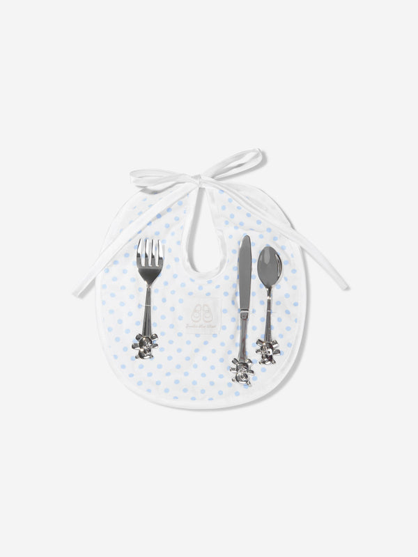 English Trousseau Baby Boys Silver Plated Cutlery Set With Bib