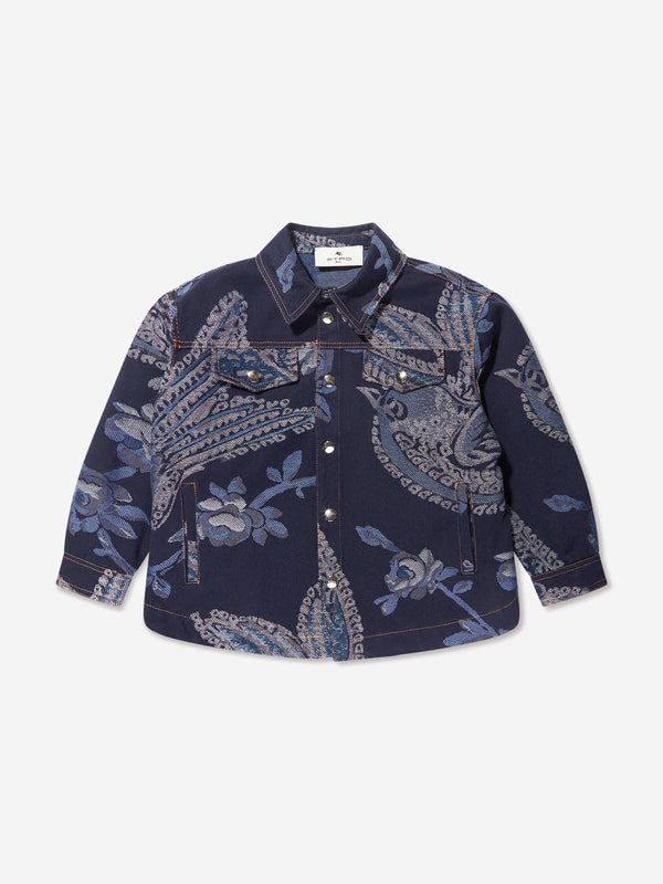 Etro Boys Jacquard Bird And Flower Jacket in Navy