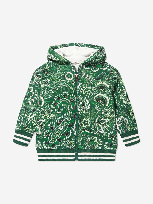 Etro Boys Floral Paisley Zip Up Top in Green