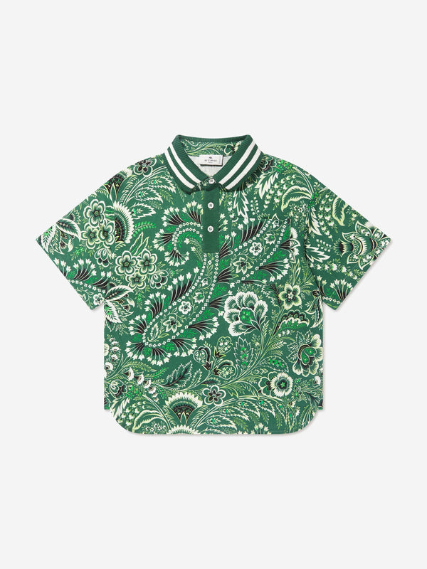 Etro Boys Floral Paisley Polo Shirt in Green