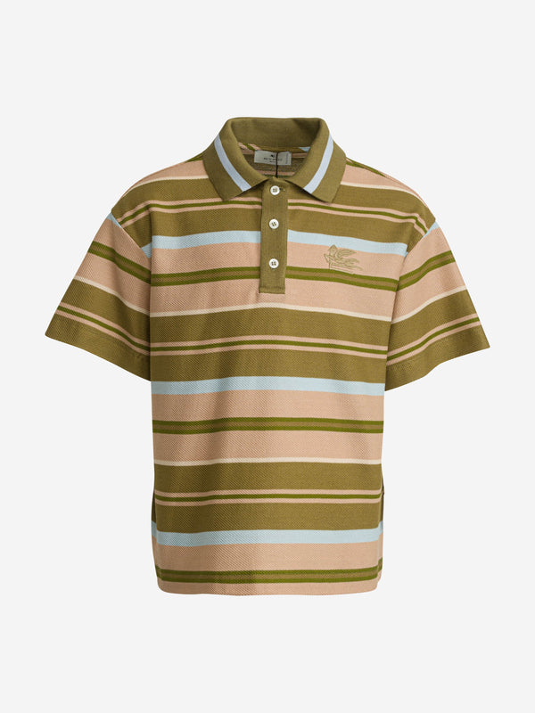 Etro Boys Striped Polo Shirt in Green