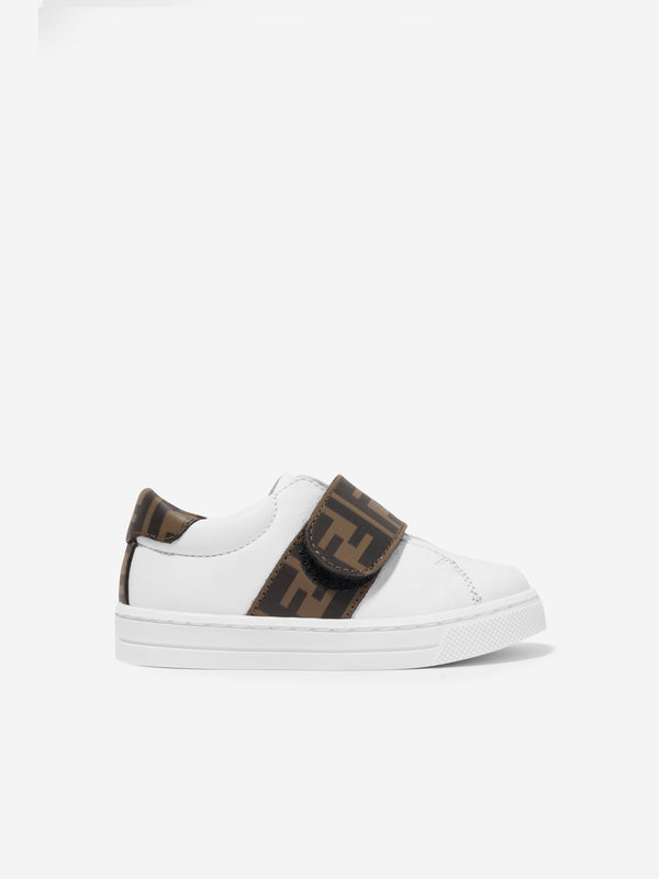 Fendi Kids Leather FF Logo Trainers in White