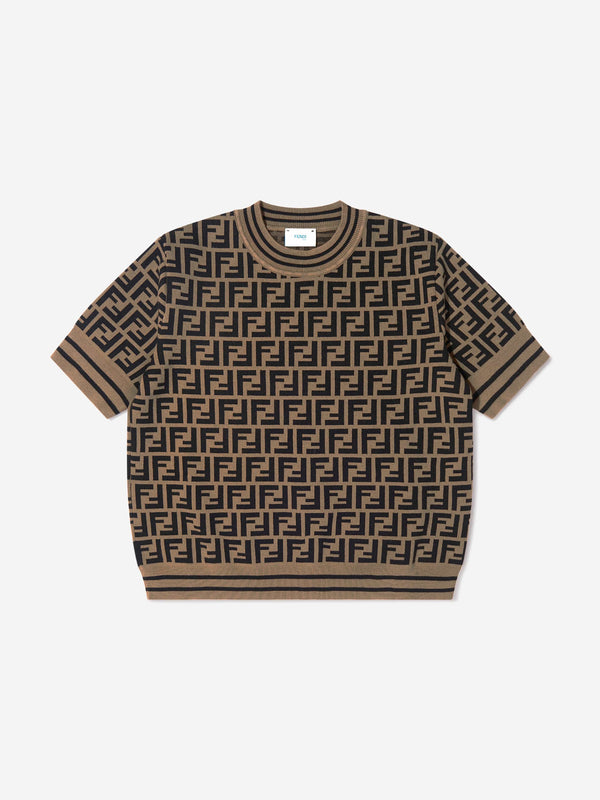 Fendi Girls FF Logo Knitted Top in Brown