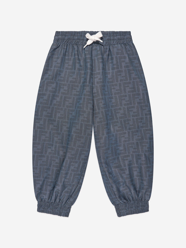 Fendi Boys Chambray FF Logo Joggers in Blue