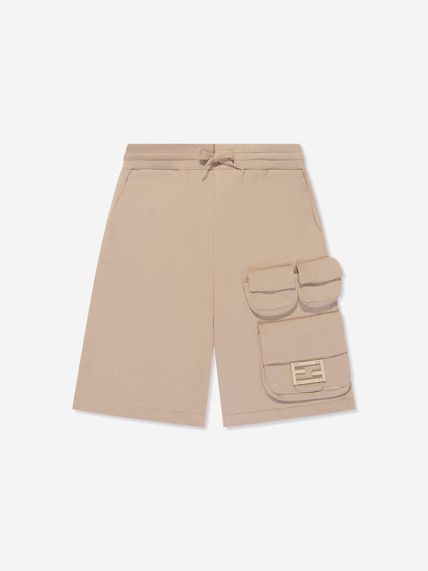 Fendi Boys Baguette Pocket Cargo Shorts in Beige