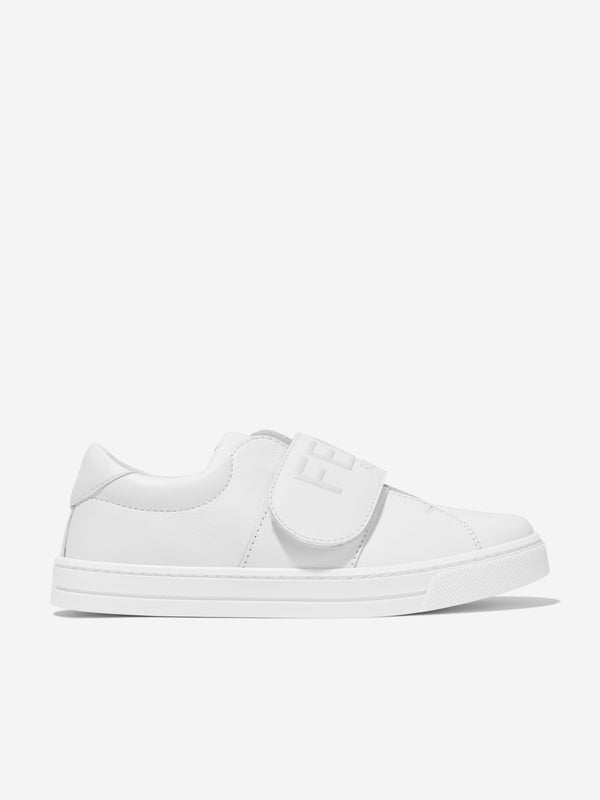 Fendi Kids Leather Logo Trainers in White