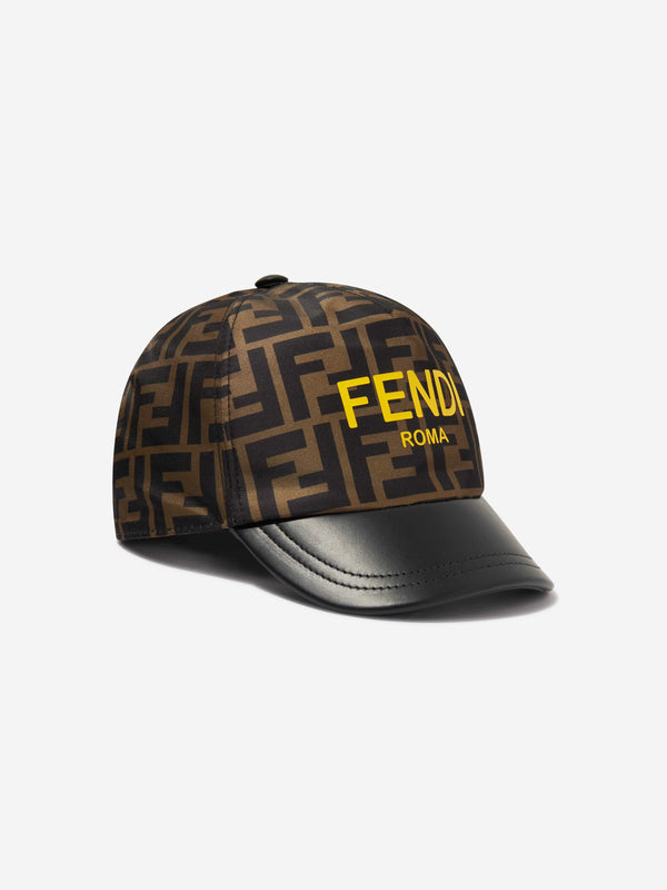 Fendi Kids FF Logo Cap in Brown