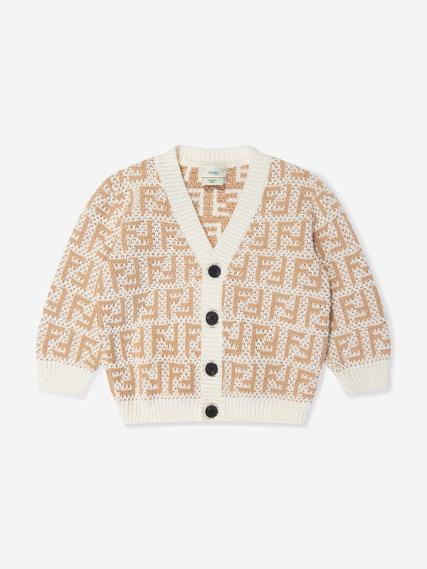 Fendi Baby FF Logo Cardigan in Beige