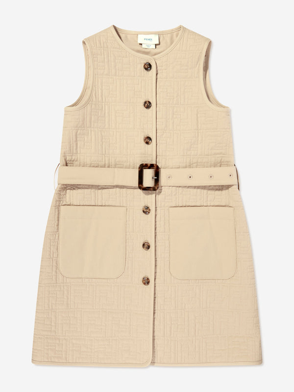 Fendi Girls FF Quilted Dress in Beige