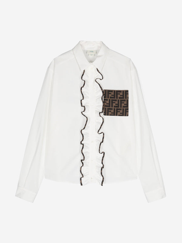 Fendi Girls FF Logo Ruffle Blouse in White