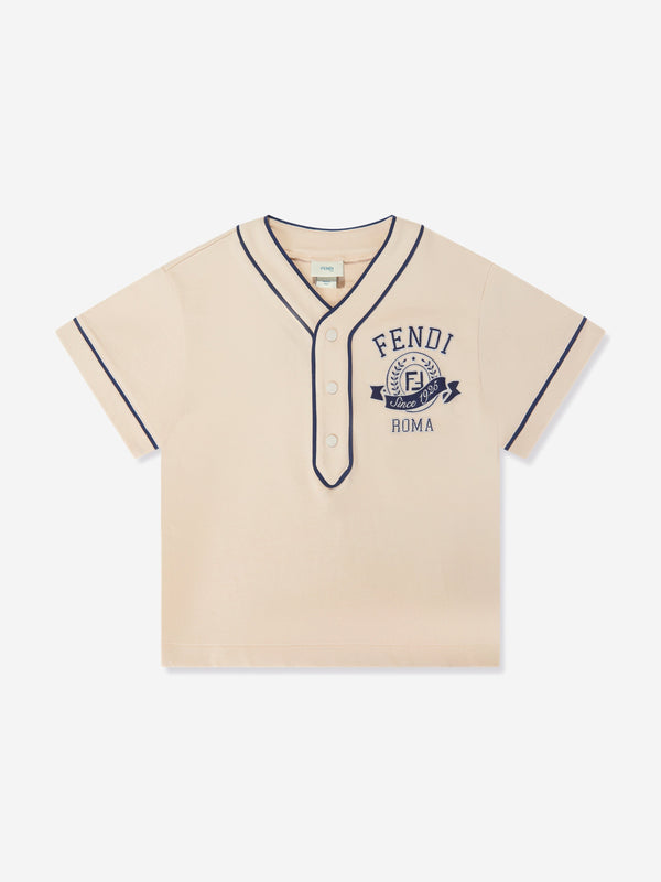 Fendi Boys Cotton T-Shirt in Beige