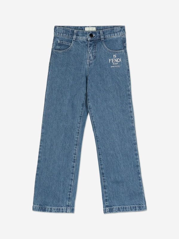 Fendi Kids Washed Denim Regualr Jeans in Blue