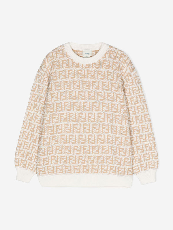 Fendi Kids FF Logo Jumper In Beige