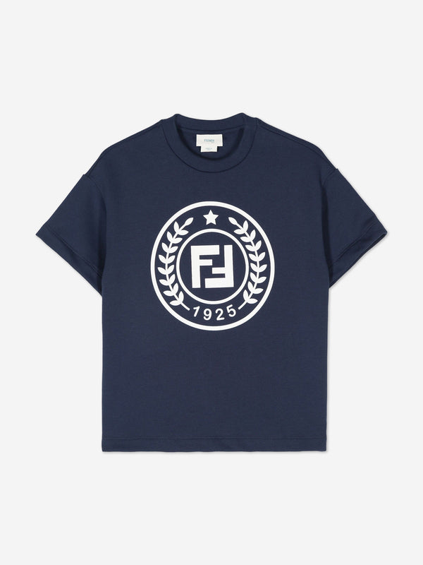 Fendi Kids Crest Logo T-Shirt in Navy