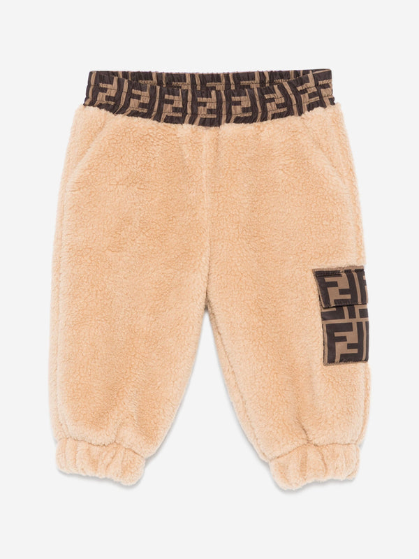 Baby Teddy Fleece Joggers in Beige