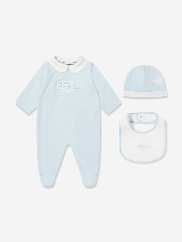 Fendi Baby Boys 3 Piece Babygrow Gift Set in Blue