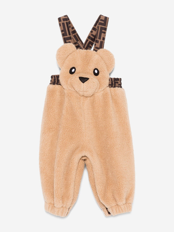 Fendi Baby Teddy Fleece Dungarees in Beige