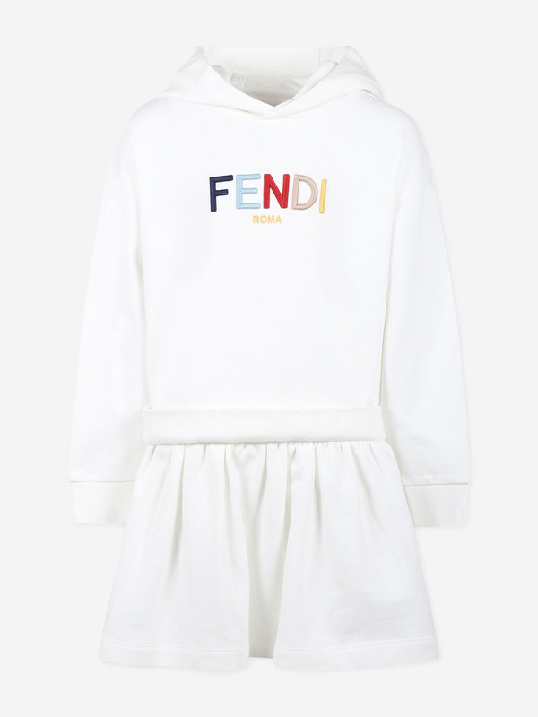 Girls Hooded Sweater Dress in White