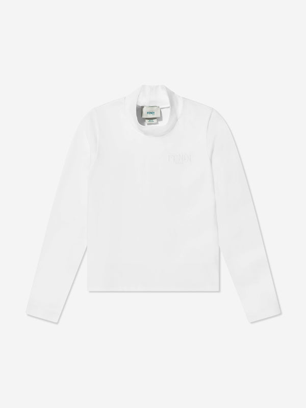 Fendi Girls Turtleneck Top in White