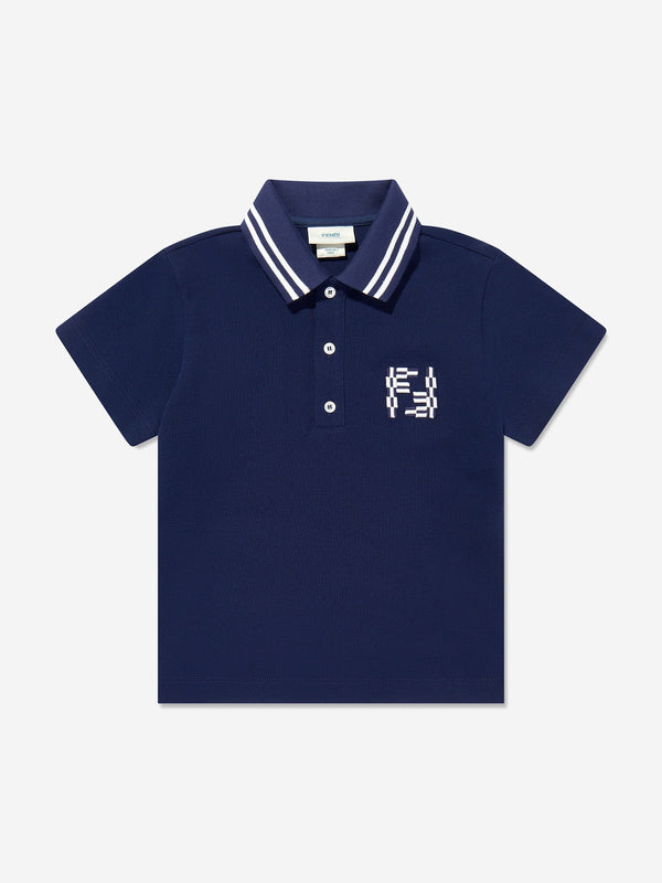 Fendi Boys FF Logo Polo Shirt in Navy